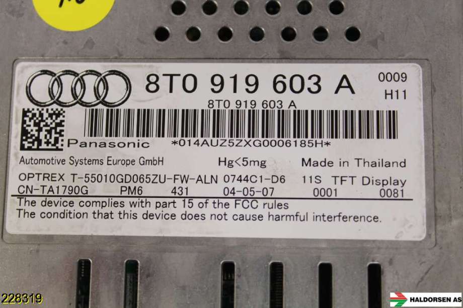 Instrument kjørecomputer til Audi A4 2007-2014 (Type IV) (B8) (B8) (AUDI|8T0 057 603 E|)