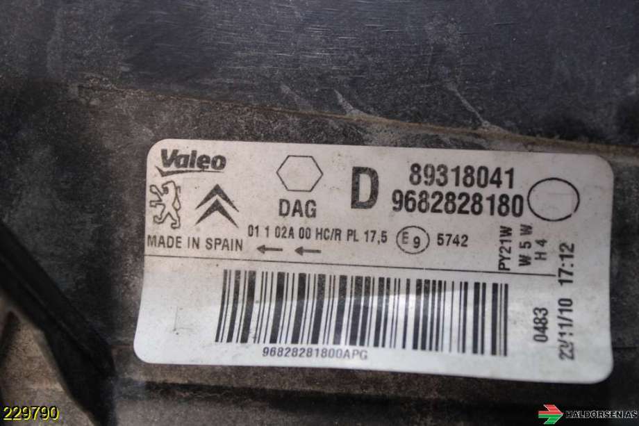 Frontlykt høyre halogen til Citroën Berlingo 2008-2015 (Type II, Fase 1)  (CITROEN|6206 K6||89318041)