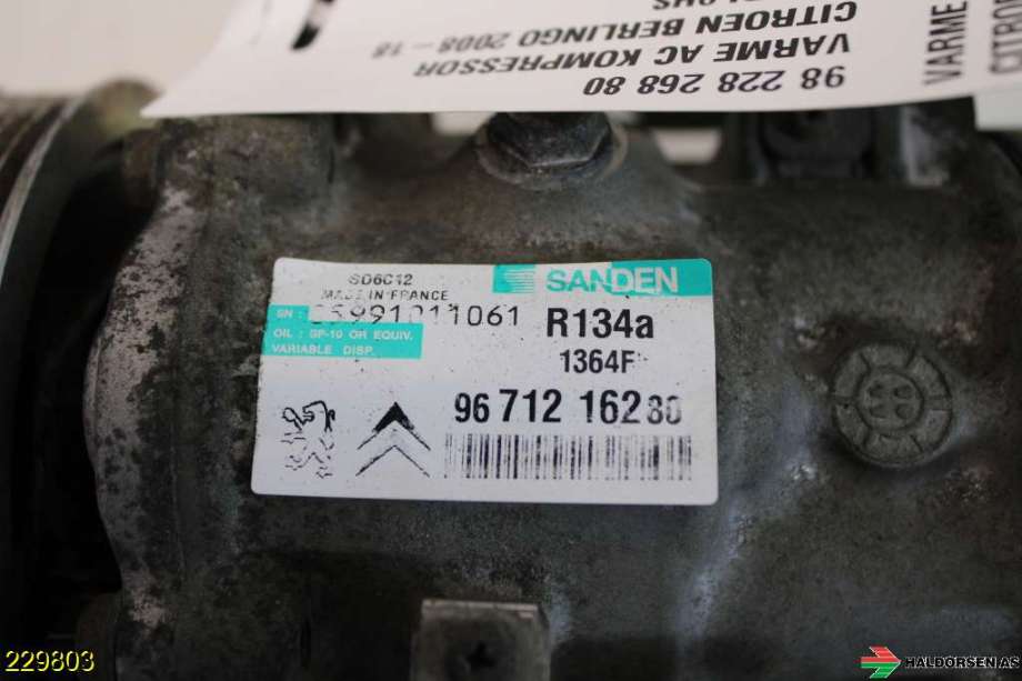 Aircondition kompressor til Citroën Berlingo 2008-2015 (Type II, Fase 1)  (CITROEN|98 228 268 80|)