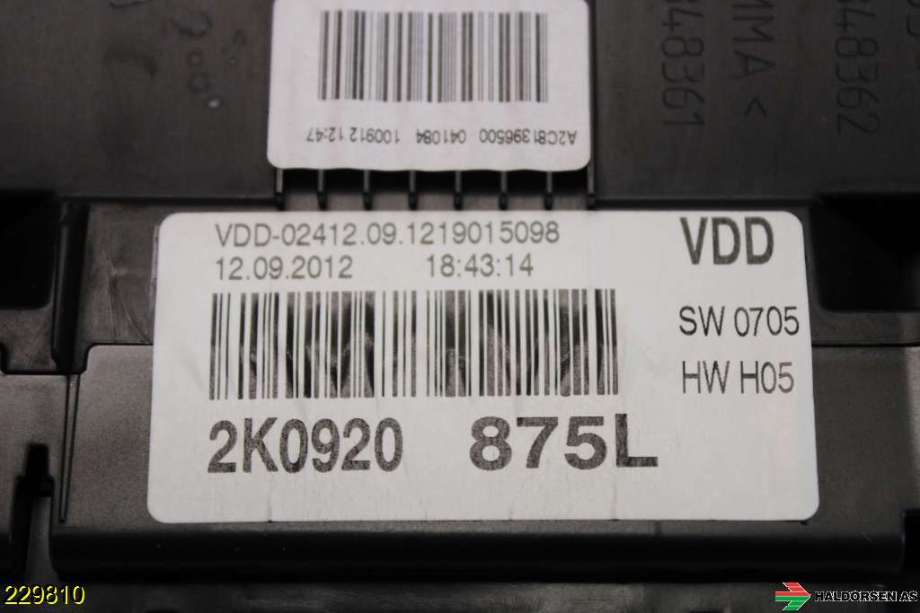 Instrumentpanel til VW Caddy 2010-2015 (Type III, Fase 2) (VOLKSWAGEN|2K0 920 875 LX|)