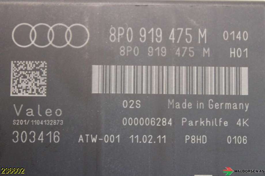 Styreenhet parkering til Audi A3 2009-2012 (Type II, Fase 2)  (AUDI|8P0 919 475 M|)