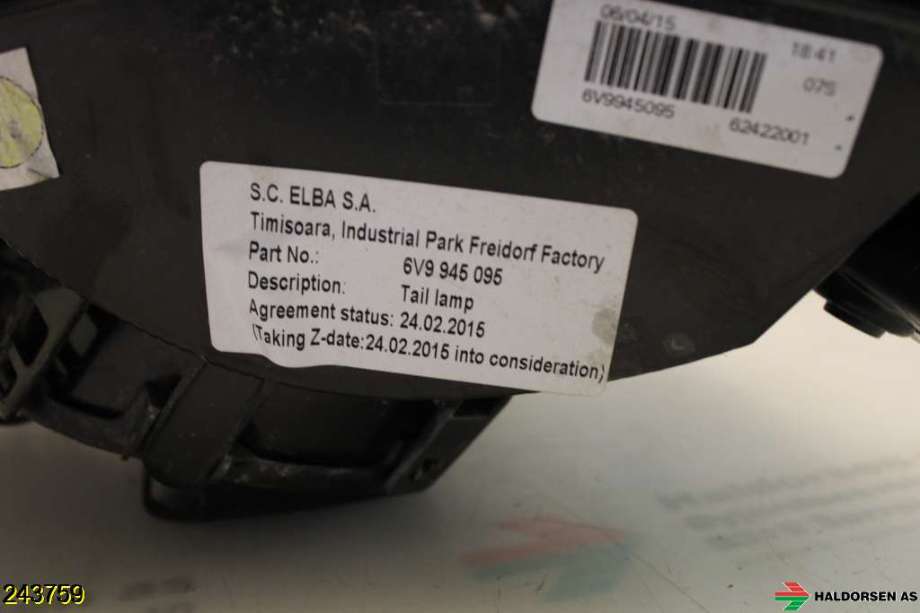 Baklykt venstre til Škoda Fabia 2014-2021 (Type III)  (SKODA|6V9 945 111|)
