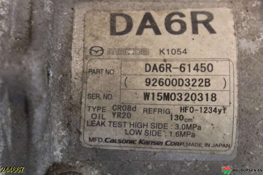 Aircondition kompressor til Mazda CX-3 2015-2022  (MAZDA|DA6R-61-450|)