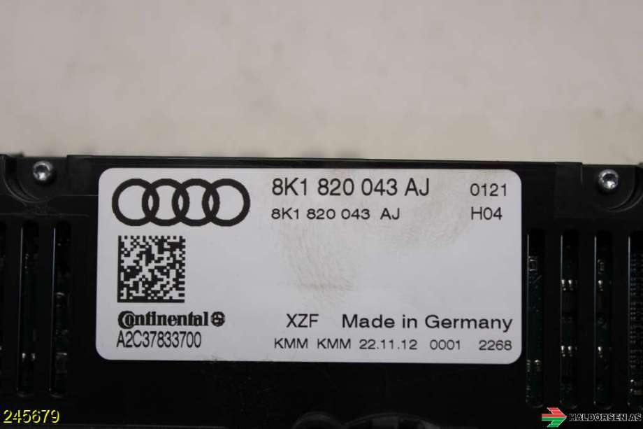 Varmeapparat betjening til Audi Q5 2012-2017 (Type I, Fase 2)  (AUDI|8K1 820 043 AJ|)