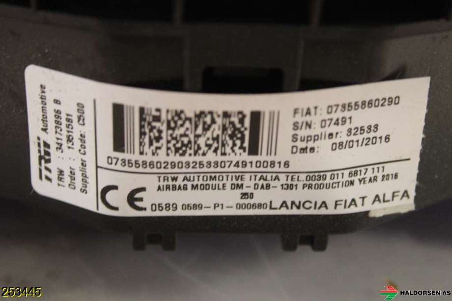 Airbag rattpute til Peugeot Boxer 2014-->> (Type III, Fase 2)  (PEUGEOT|16 597 918 80|)