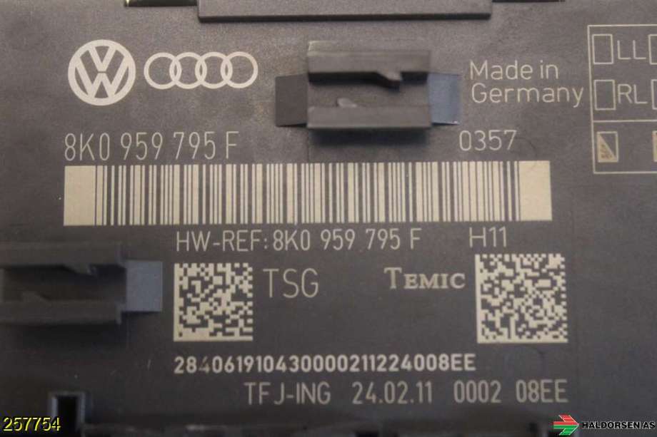 Styreenhet dør høyre bak til Audi A4 2007-2014 (Type IV) (B8) (B8) (AUDI||8KO 959 795 F)