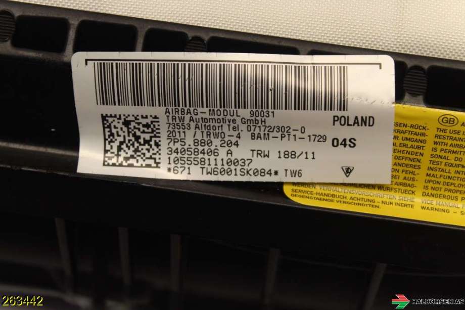 Airbag passasjer til Porsche Cayenne 2010-2017 (92A) (92A) (PORSCHE|958 803 071 00|)