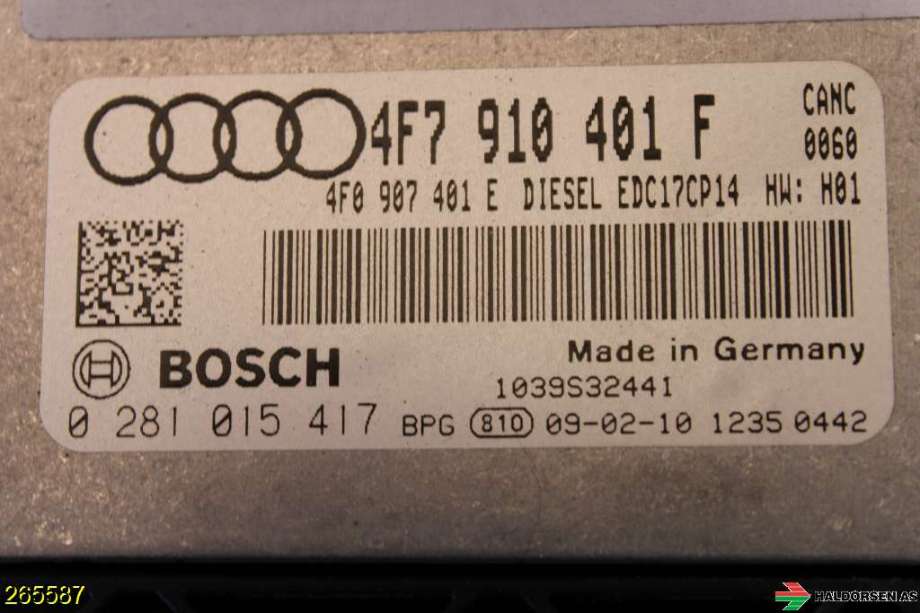 Styreenhet motor til Audi A6 2008-2011 (Type III, Fase 2) (C6) (C6) (AUDI|4F7 910 401 L|)