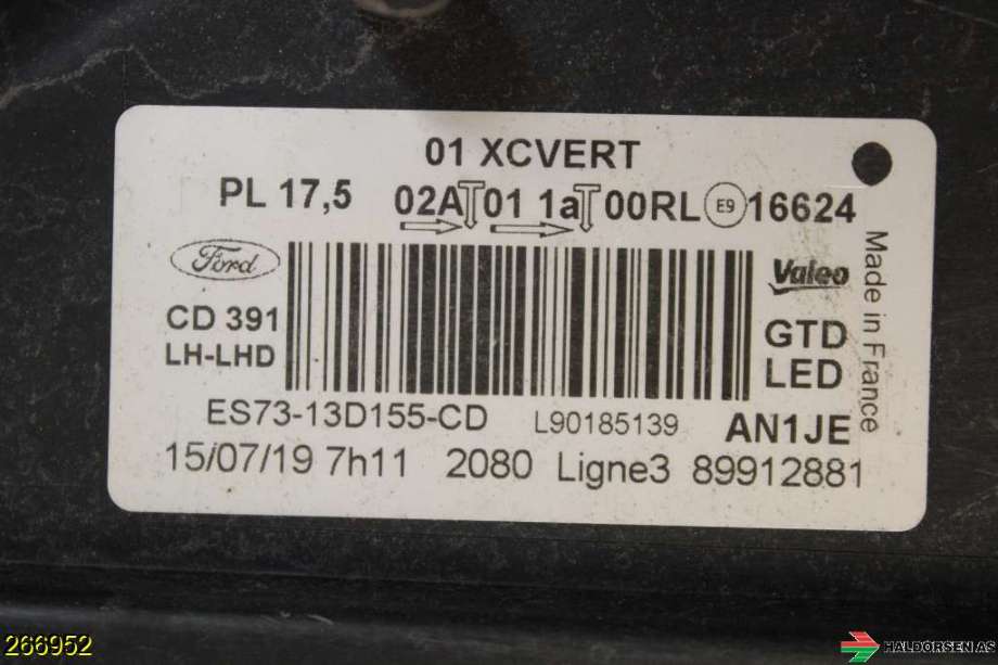 Frontlykt venstre halogen til Ford Mondeo 2019-->> (Type V, Fase 2) (FORD|2521687|ES73-13D155-CG|)