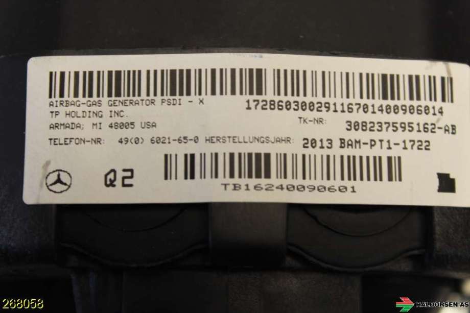 Airbag rattpute til Mercedes CLA 2013-2019 (C117) (C117) (MERCEDES|A 000 860 61 03|)