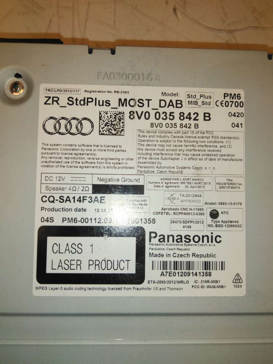 Bilstereo til Audi A3 2012-2016 (Type III, Fase 1)  (AUDI|81A 035 842 B|)
