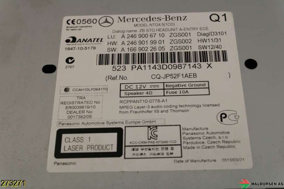 Bilstereo til Mercedes A-Klasse 2012-2018 (W176) (W176) (MERCEDES|A 246 900 67 10|)
