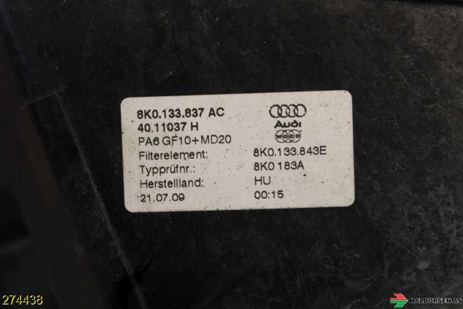 Luftfilterboks til Audi A4 2007-2014 (Type IV) (B8) (B8) (AUDI|8K0 133 837 BJ|)