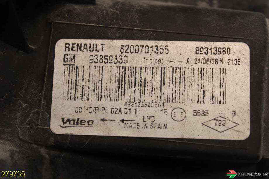 Frontlykt høyre halogen til Opel Vivaro A 2006-2014  (OPEL|93859830|)