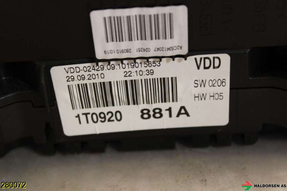 Instrumentpanel til VW Touran 2010-2015 (Type I, Fase 3)  (VOLKSWAGEN||1T0920881A)