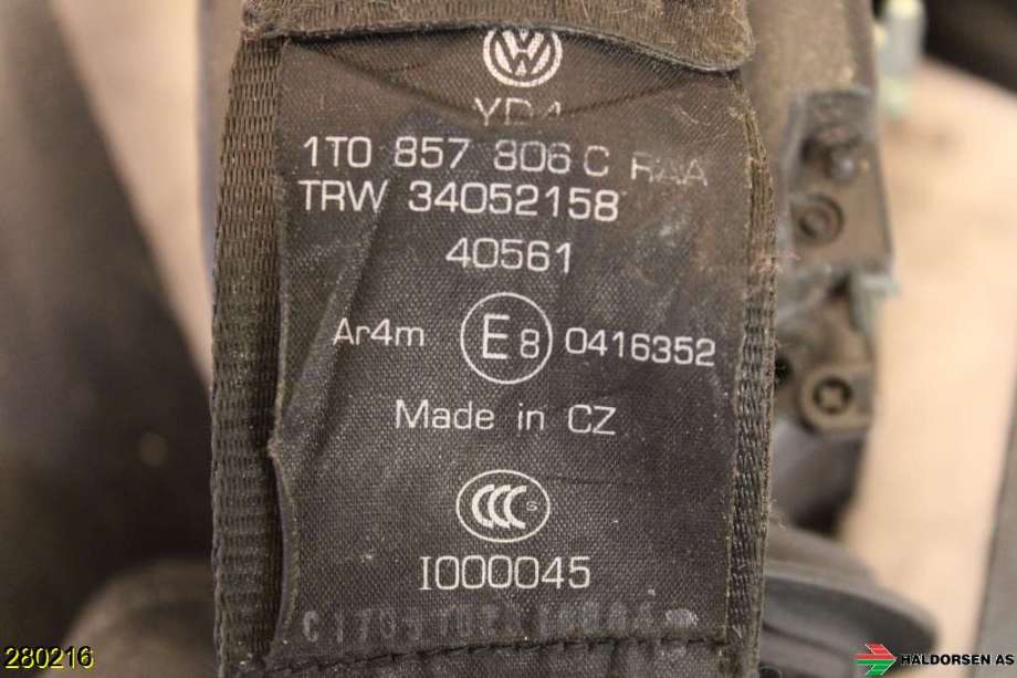 Sikkerhetsbelte bak høyre til VW Touran 2010-2015 (Type I, Fase 3)  (VOLKSWAGEN||1T0857805C)