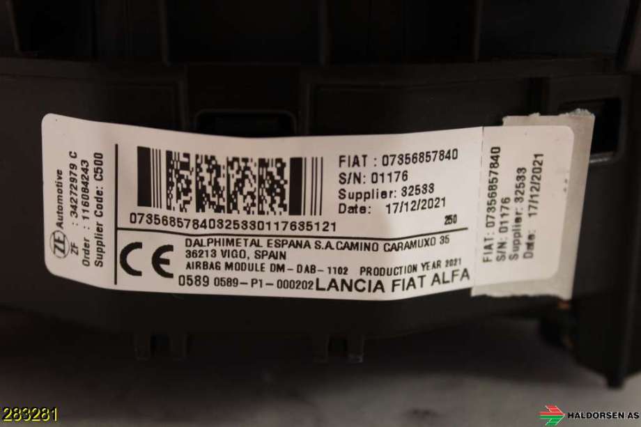 Airbag rattpute til Citroën Jumper 2014-->> (Type III, Fase 2) (CITROEN|16 710 440 80|)