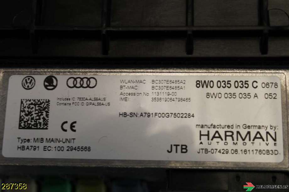 Bilstereo navigasjon til Audi A4, Allroad 2016-->> (Type II) (B9) (B9) (AUDI|8W0 035 035 C|)