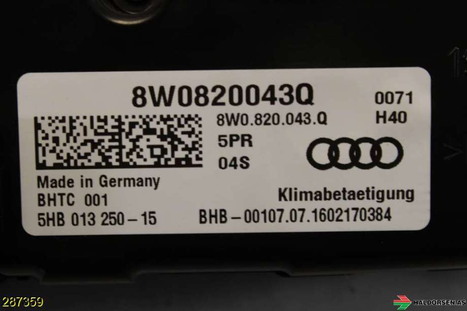 Varmeapparat betjening til Audi A4, Allroad 2016-->> (Type II) (B9) (B9) (AUDI|8W0 820 043 Q|)