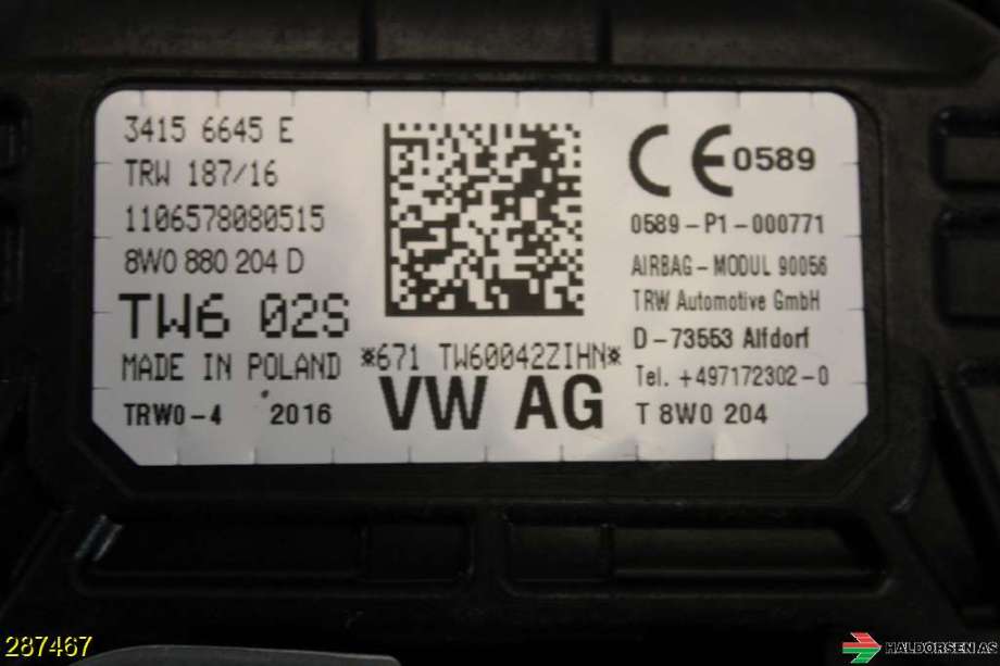 Airbag passasjer til Audi A4, Allroad 2016-->> (Type II) (B9) (B9) (AUDI|F 8W0 880 204 D|)