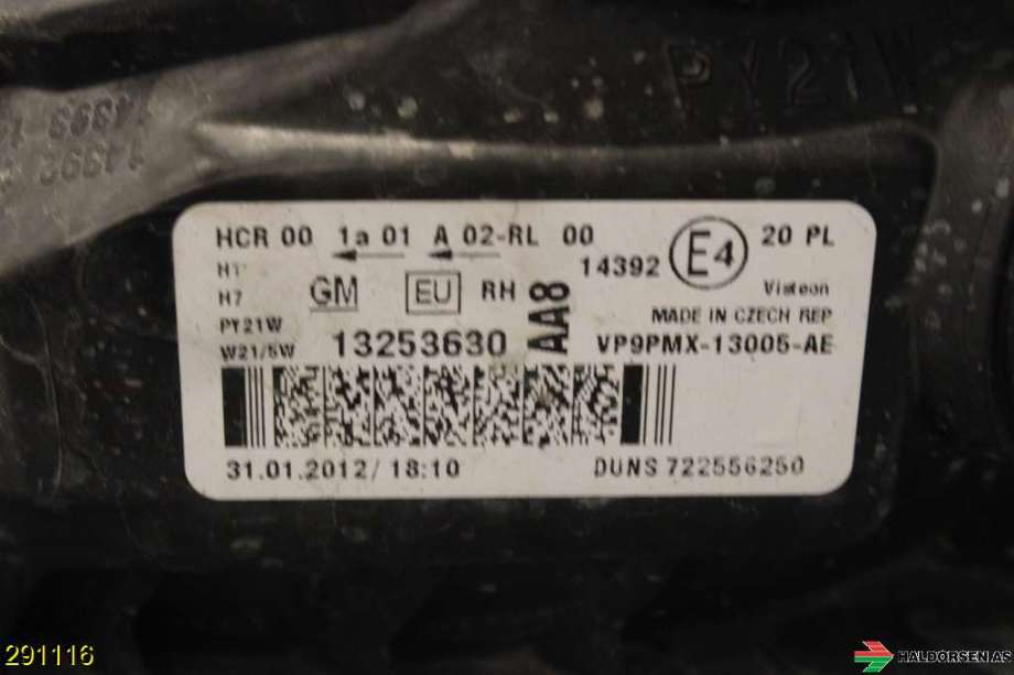 Frontlykt høyre halogen til Opel Meriva B 2010-2017 (OPEL|13253630|)