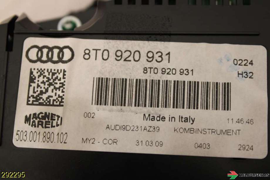Instrumentpanel til Audi A5 2007-2016 (Type I)  (AUDI|8T0 920 931  X|)