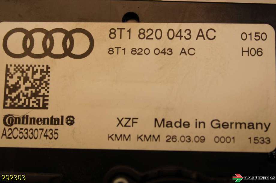 Varmeapparat betjening til Audi A5 2007-2016 (Type I)  (AUDI|8T1 820 043 AK|)