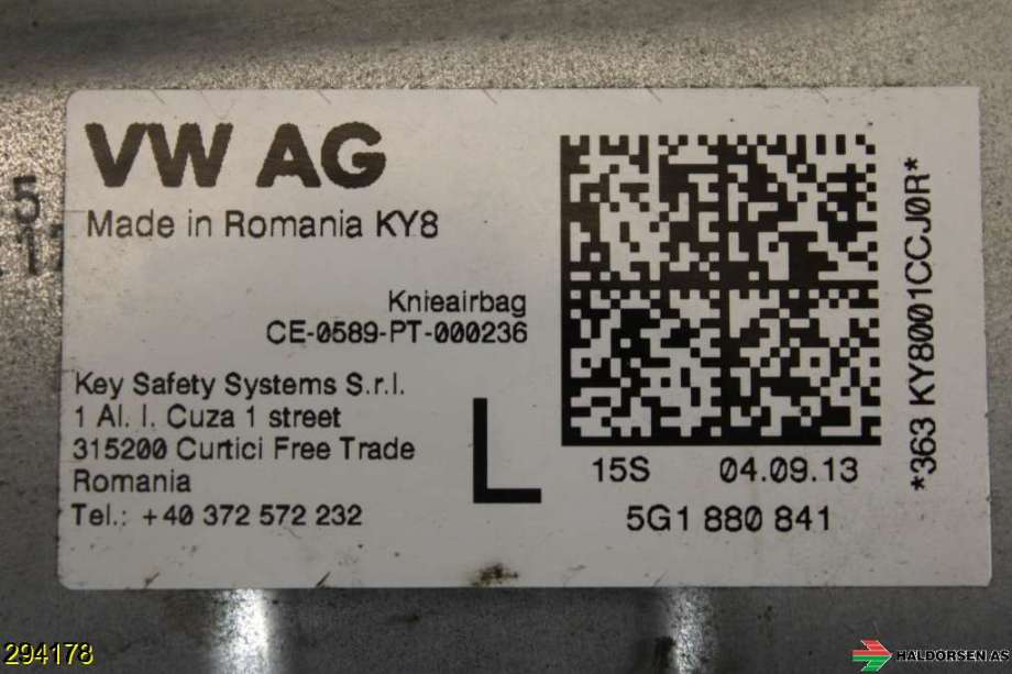 Airbag kne til Škoda Octavia 2013-2016 (Type III, Fase 1)  (SKODA|5G1 880 841|)