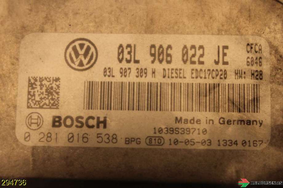 Styreenhet motor til VW Transporter / Caravelle 2009-2015 (Fase 2) (T5) (T5) (VOLKSWAGEN|03L 906 022 JE|)