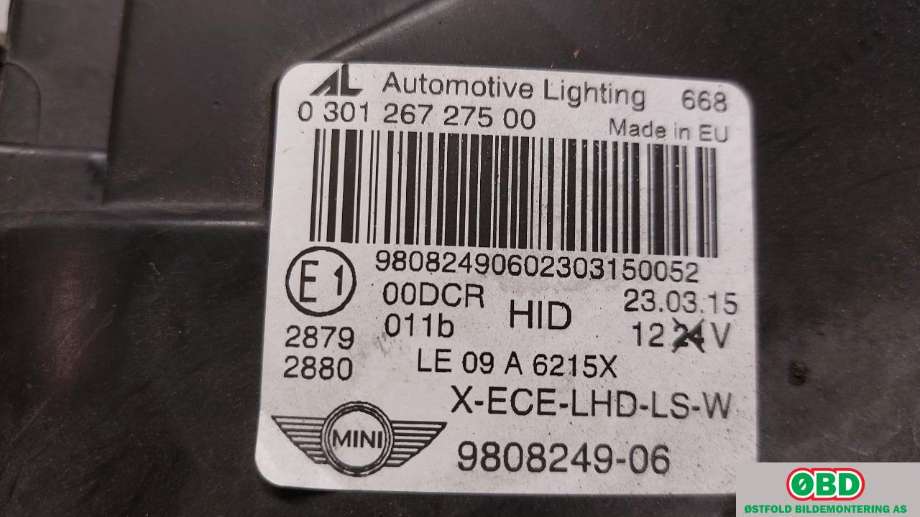Frontlykt venstre halogen til Mini Countryman 2010-2016 (R60) (R60) (63 12 9 808 261||980824906)