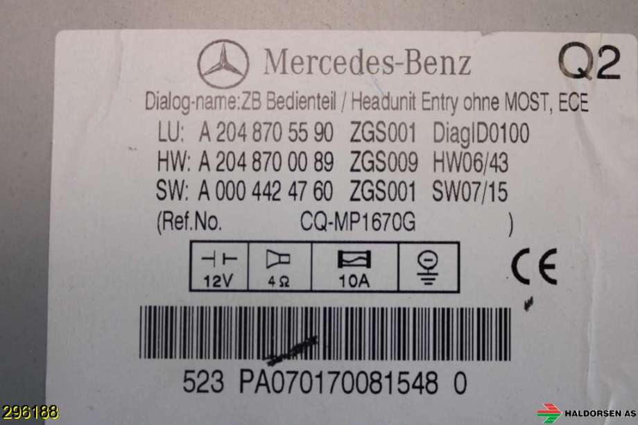Bilstereo til Mercedes C-Klasse 2007-2011 (Fase 1) (W204) (W204) (MERCEDES|A 204 870 55 90|)