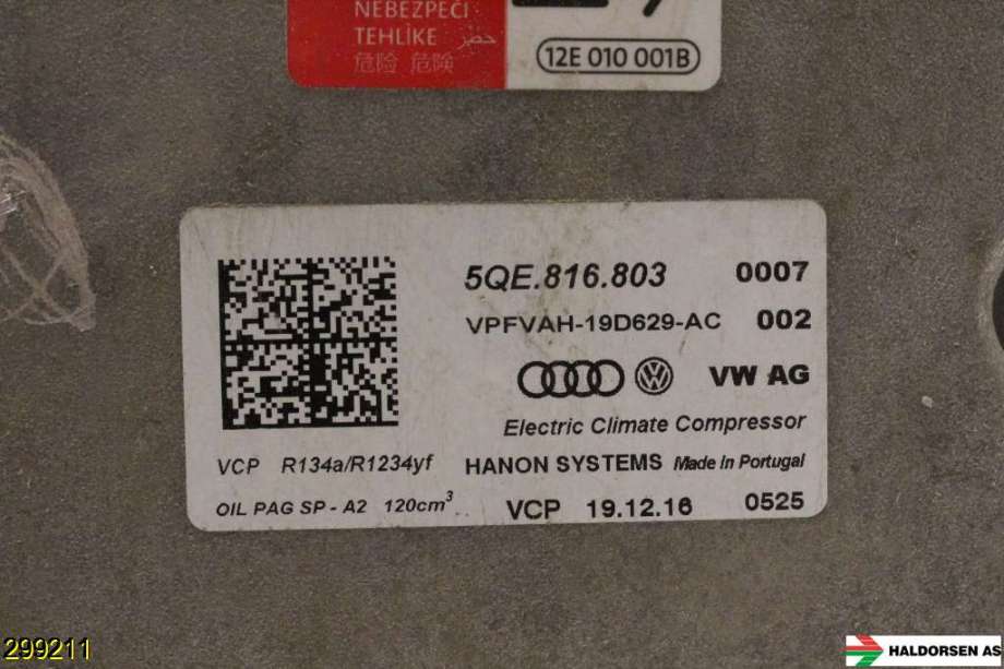 Aircondition kompressor til VW Passat 2015-2019 (Fase 1) (B8) (B8) (VOLKSWAGEN|5Q0 820 803 K|5QE 816 803 L|)