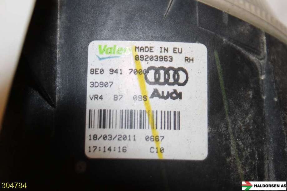 Tåkelykt høyre foran til Audi A3 2009-2012 (Type II, Fase 2)  (AUDI|8E0 941 700 E|)