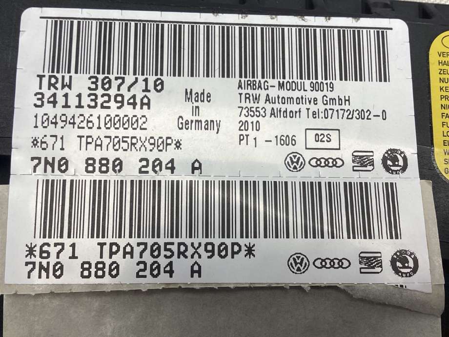 Airbag passasjer til VW Sharan 2010-->> (Type II)  (VOLKSWAGEN|7N0 880 204|)