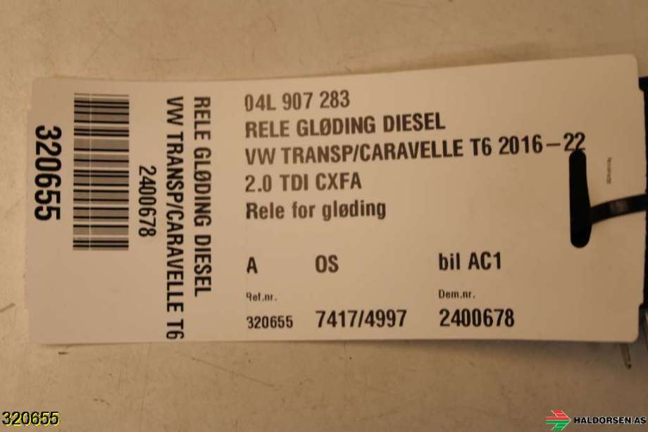 Rele gløde til VW Transporter / Caravelle 2015-2019 (T6) (T6) (VOLKSWAGEN|04L 907 283|)