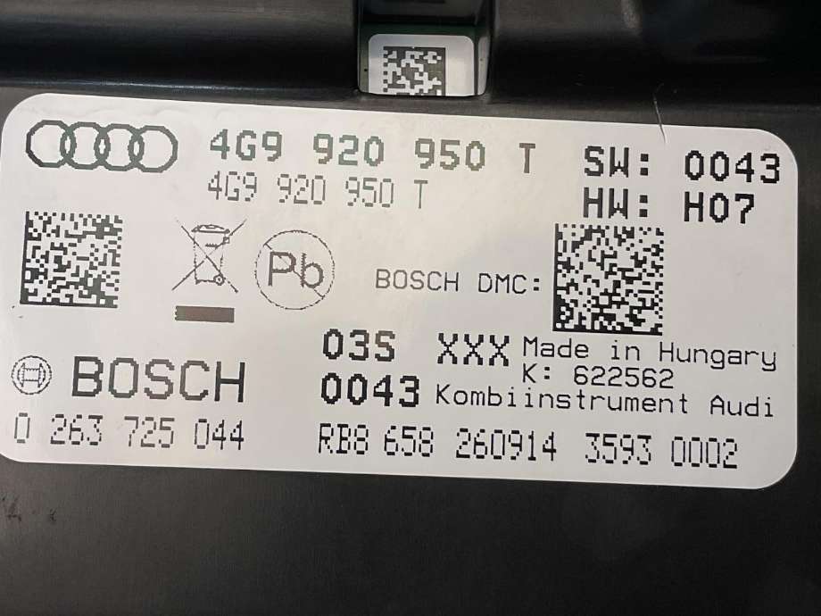 Instrumentpanel til Audi A6, Allroad 2012-2014 (Type III, Fase 1) (C7) (C7) (AUDI|4G9 920 950 M|)