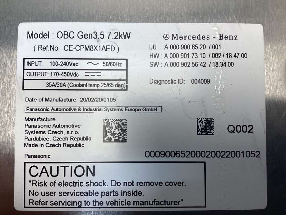 Batterilader (OBC - On Board Charger) til Mercedes EQC 2019-->>  (MERCEDES|A 000 900 65 20|)