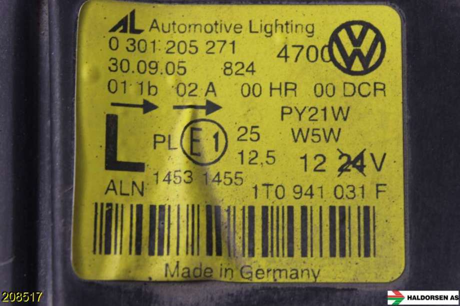 Frontlykt venstre xenon til VW Touran 2003-2006 (Type I, Fase 1)  (VOLKSWAGEN|1T0 941 039 K||1T0 941 031 F)