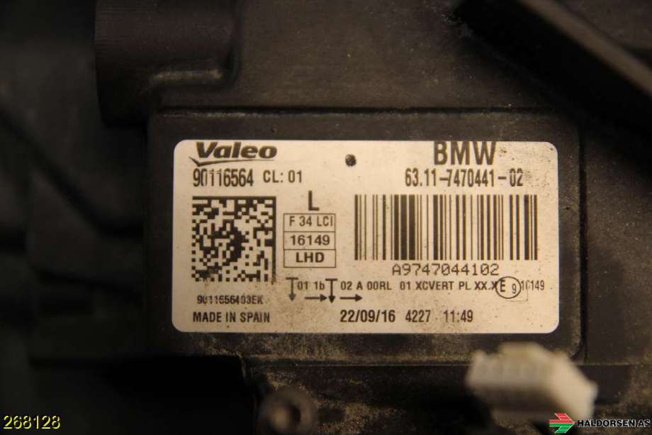 Frontlykt venstre halogen til BMW 3-Serie 2012-2018 (F30/F31/F34) (F30/F31/F34) (BMW|63 11 7 470 419|)