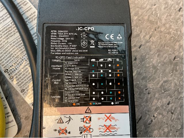Batterilader kabel til VW e-Golf 2014-2017 (Fase 1)  (VOLKSWAGEN|1EA 971 675 AL|)