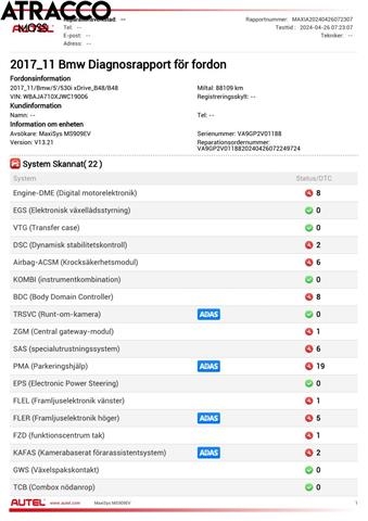 BMW 5-Serie 2017-->> (G30/G31) (G30/G31), Motorkode: B48-B20B, Girkassekode: Automat