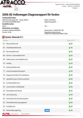 VW Tiguan 2007-2011 (Type I, Fase 1) , Motorkode: CBAB, Girkassekode: AUTOMAT