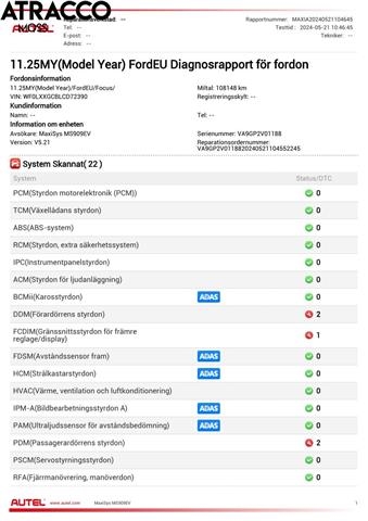 Ford Focus 2011-2014 (Type III, Fase 1) , Motorkode: UFDB, Girkassekode: AUTOMAT
