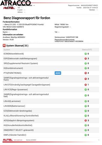 Mercedes E-Klasse 2009-2013 (Fase 1) (W212) (W212), Motorkode: OM651.924, Girkassekode: Automat