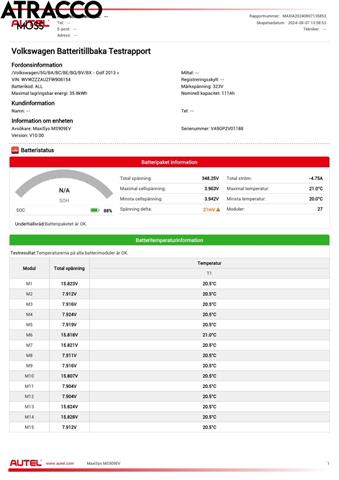 VW e-Golf 2014-2017 (Fase 1) , Motorkode: EAGA, Girkassekode: Automat