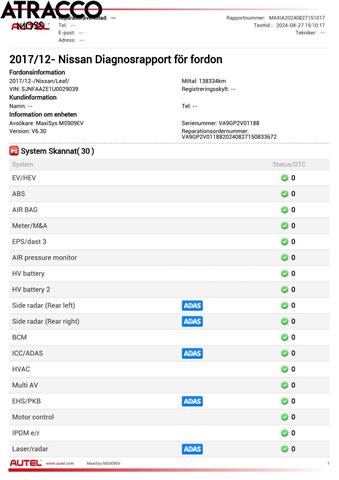 Nissan Leaf 2018-->> (Type II) , Motorkode: EM57, Girkassekode: Automat
