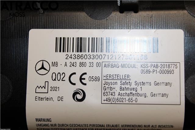 Airbag passasjer til Mercedes EQB 2022-->>  (A2438603300|)