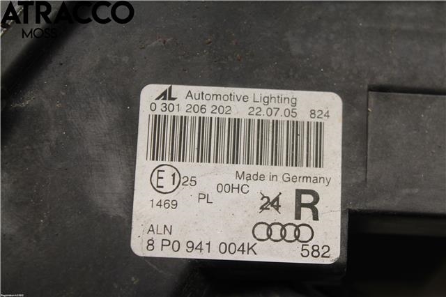 Frontlykt høyre halogen til Audi A3 2003-2008 (Type II, Fase 1)  (8P0941004K|)