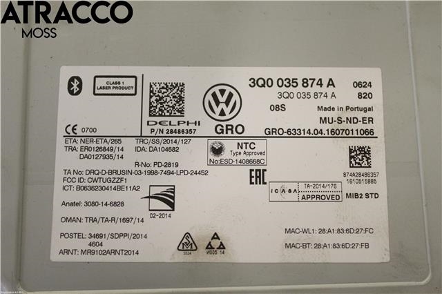 Bilstereo til VW Golf VII 2012-2017 (Fase 1)  (3Q0035874A|)
