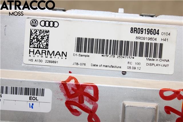 Multimedia display (MCU - Media Controller Unit) til Audi Q5 2008-2012 (Type I, Fase 1)  (8R0919604A|)